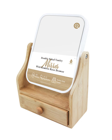 Dual-Sided Vanity Mirror with Bamboo Drawer Base - Skincare Lab