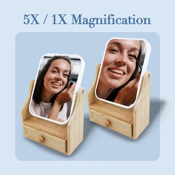 Dual-Sided Vanity Mirror with Bamboo Drawer Base - Skincare Lab