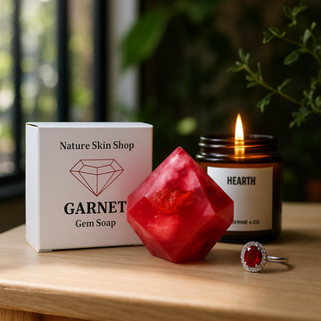 Savon gemme pierre de naissance grenat avec bague en argent cachée