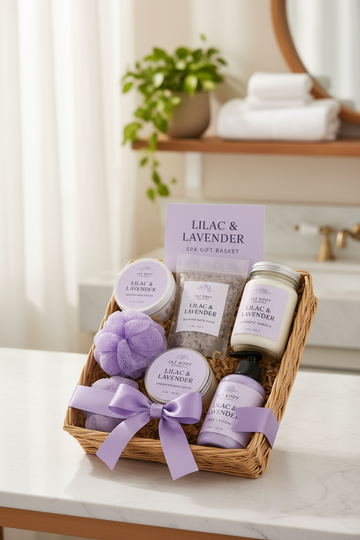 Lilac and Lavender Spa Gift Basket For Women - Skincare Lab
